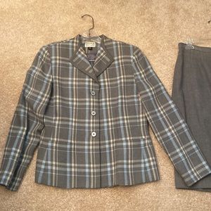 Kasper  A.S.L. -2 piece blazer and skirt. Gray and blue plaid.